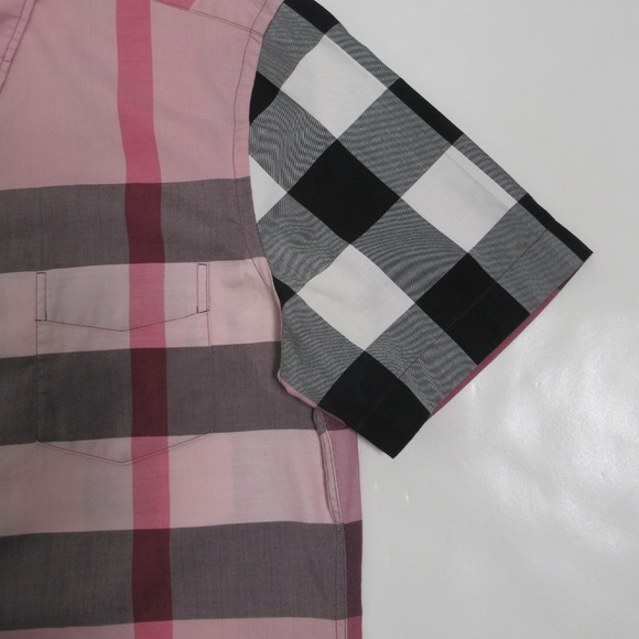 Burberry Men's Check Cotton Short Sleeve Shirt Pink Size S - Picture 5 of 12